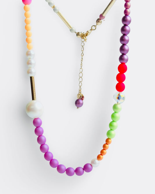 Rainbow princess lilac multi coloured crystal pearl choker