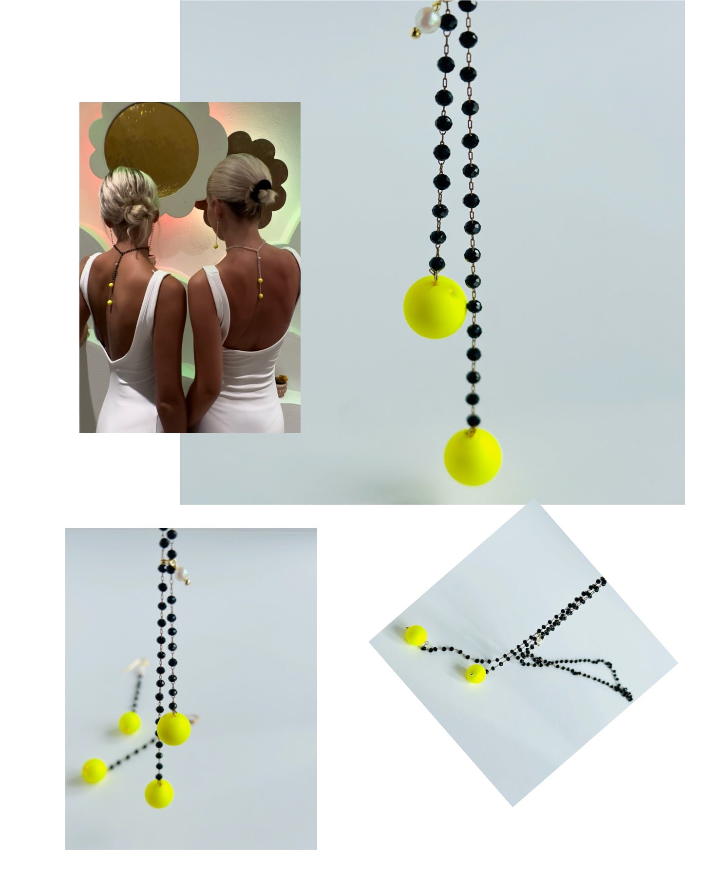 Lia necklace in black + neon yellow Austrian crystal pearls