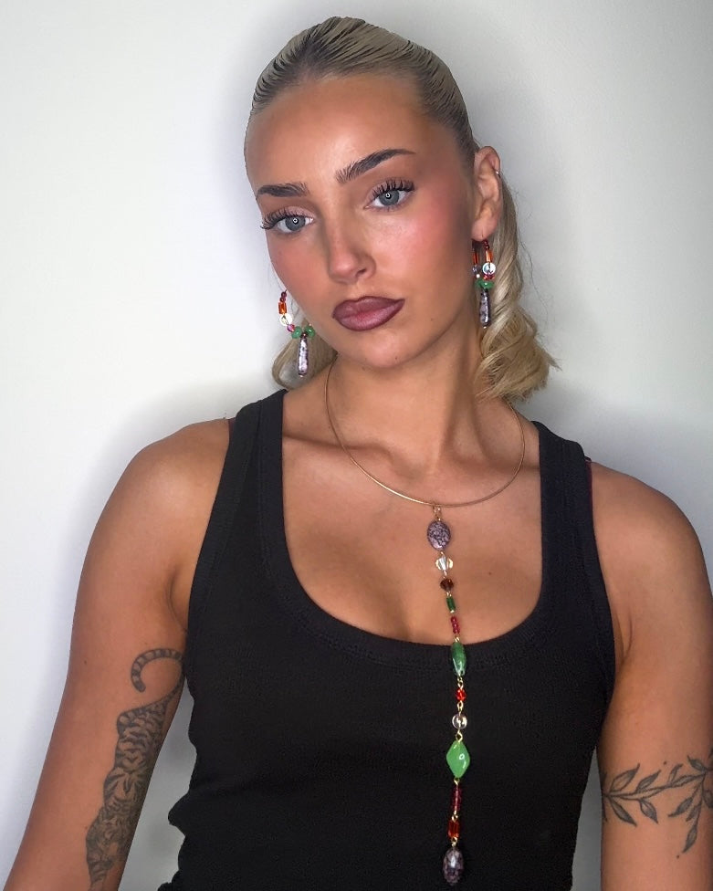 Lottie love long drop crystal beads + vintage beaded limited edition pendant, chocker