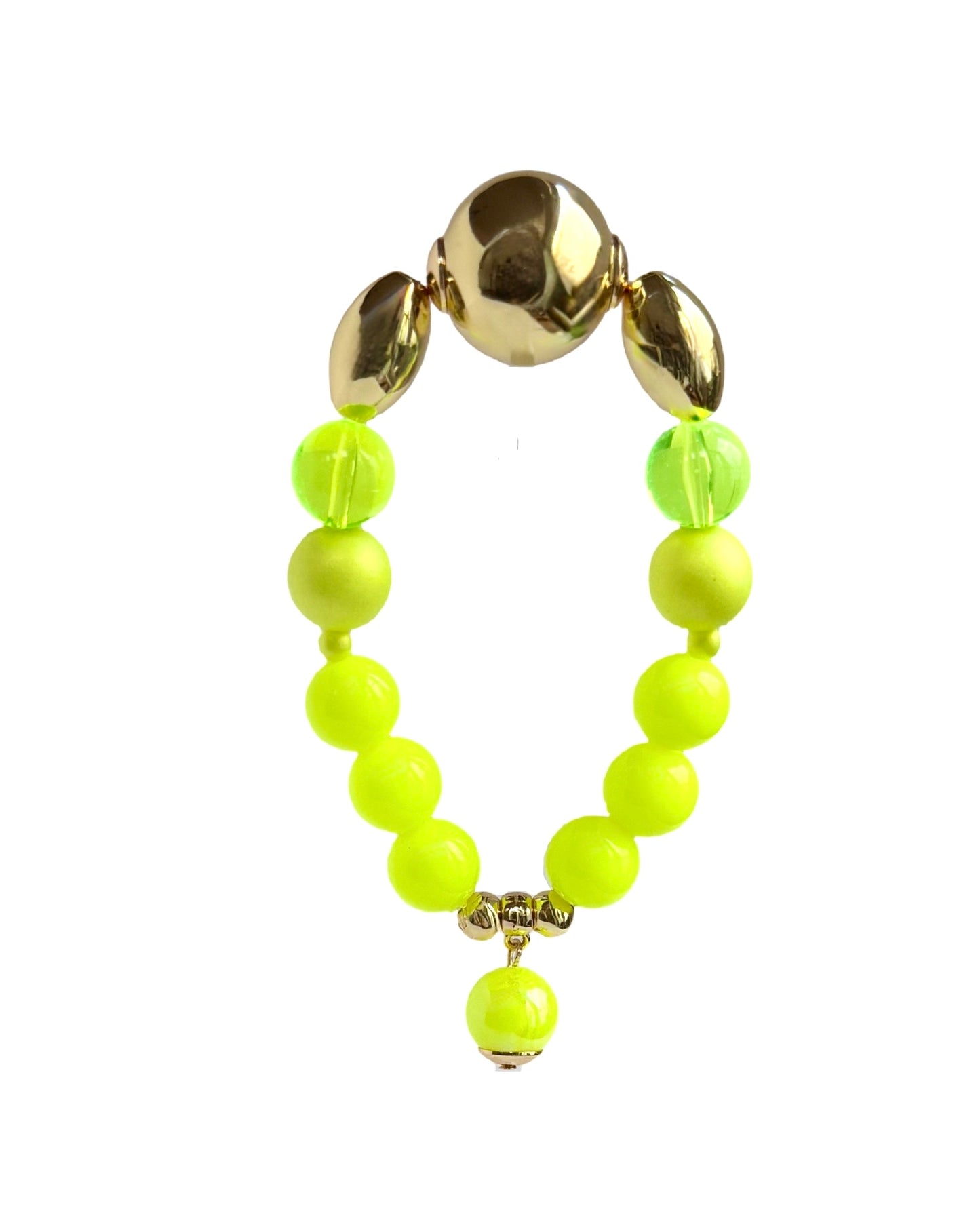 Pretty please neon yellow crystal pearl, vintage, gold + lucite beaded bracelet