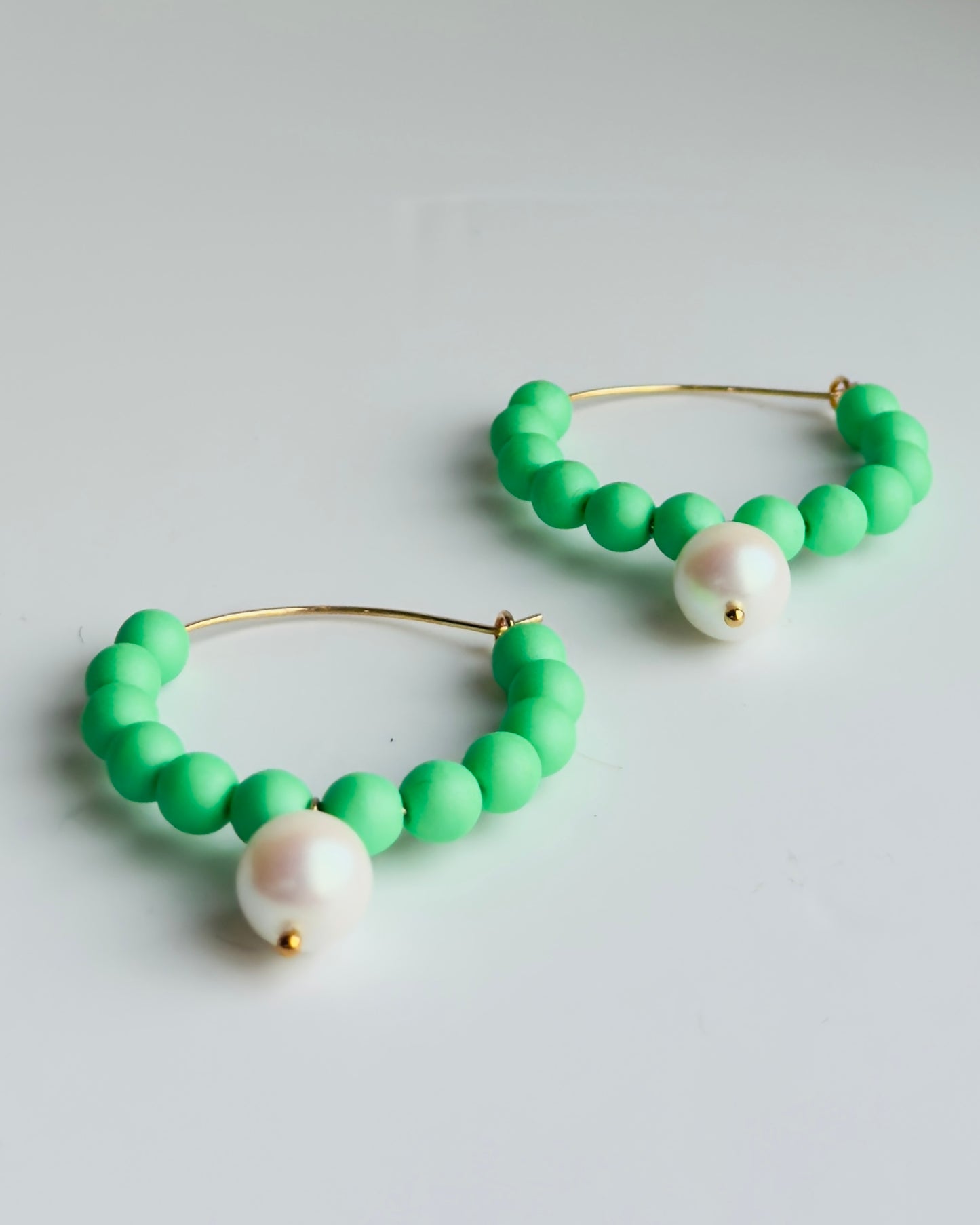 Colour Queen Crystal pearl apple green hoop earrings