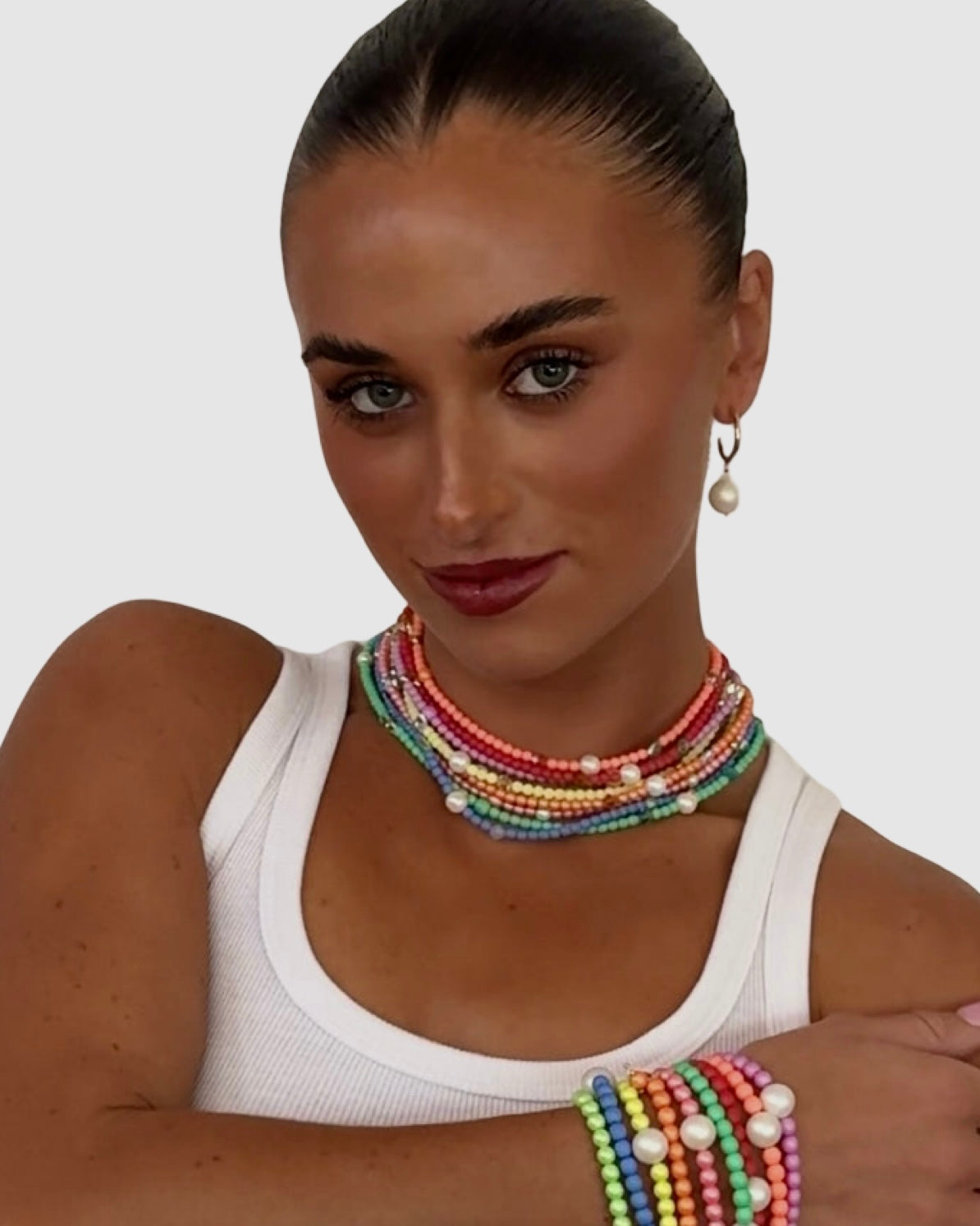 Sherbet drop tango iridescent pearl crystal chocker