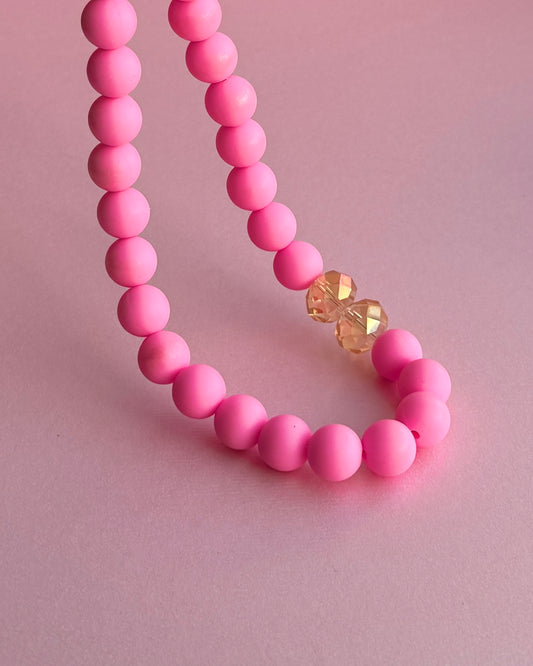 Cotton candy pink bead + crystal multi wear necklace