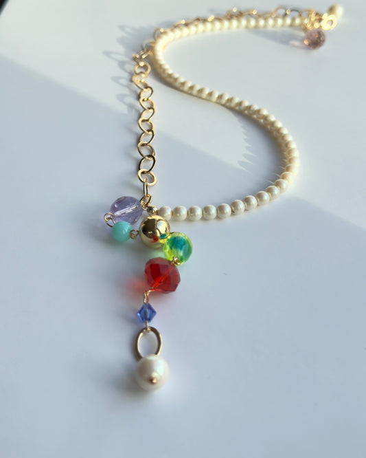 Georgia multi wear white pearl, gold + Czech Austrian crystal necklace