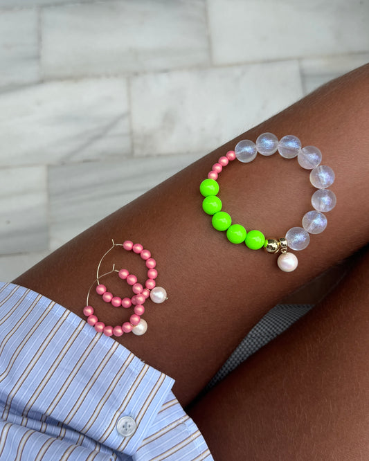 Sweetie pie neon green, pink crystal pearl crush bracelet