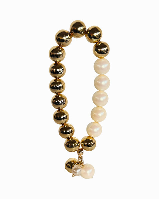 Bambi gold + cream iridescent crystal pearl beaded multi charm bracelet