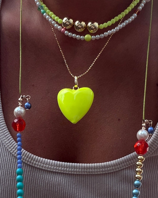 Neon Yellow Love Heart Gold Filled Necklace