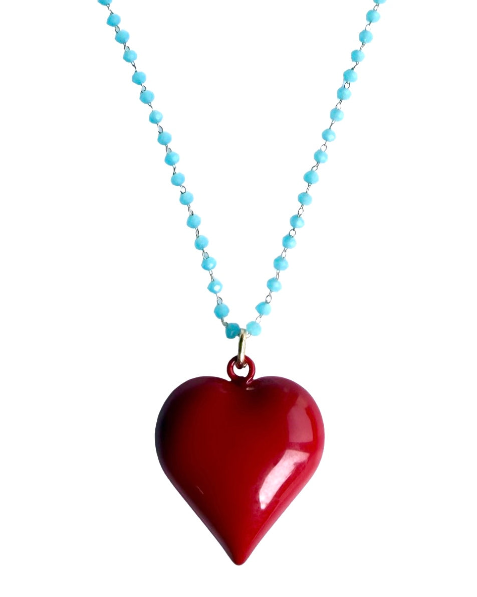 Heart to heart red gold filled enamel necklace