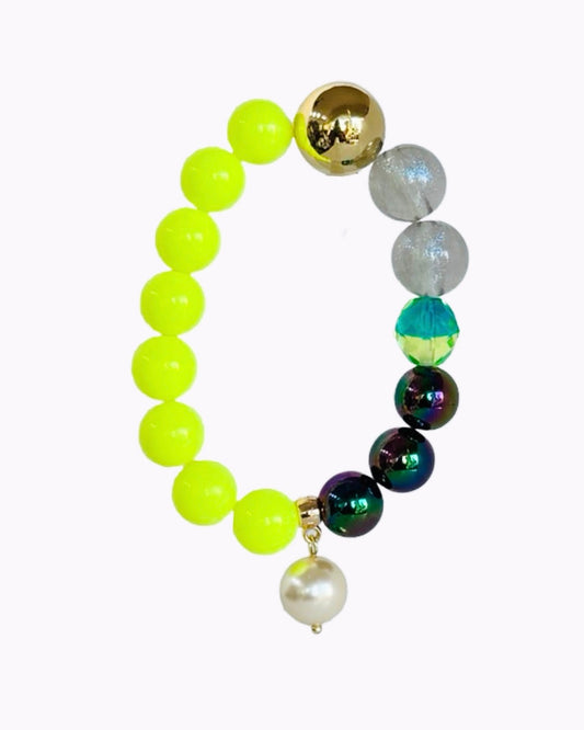 Juju glint neon yellow, gold, crystal drop charm bracelet