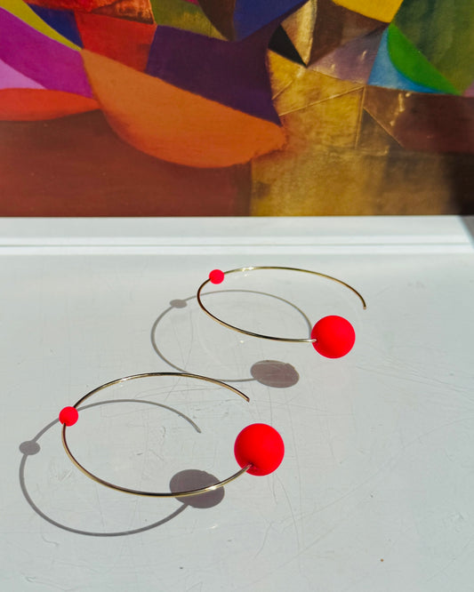 Trixie Lou neon pink crystal gold hoops