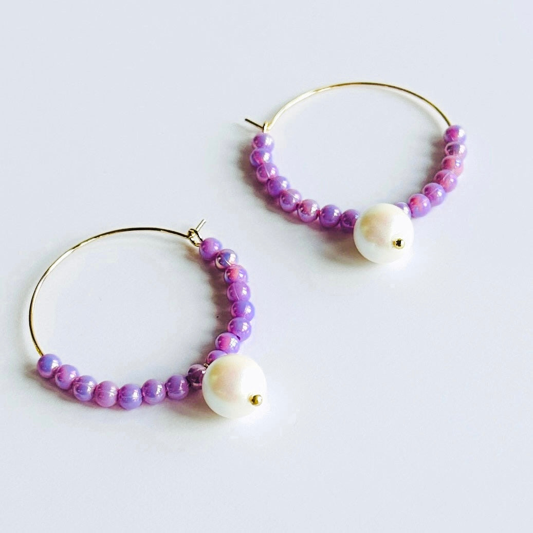 Colour pop pearl + lilac hoops