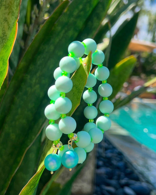 Beau faded mint + lime beaded bracelet, Australian crystal charm