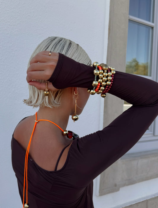 Biba orange vintage beaded multi wear silk cord necklace