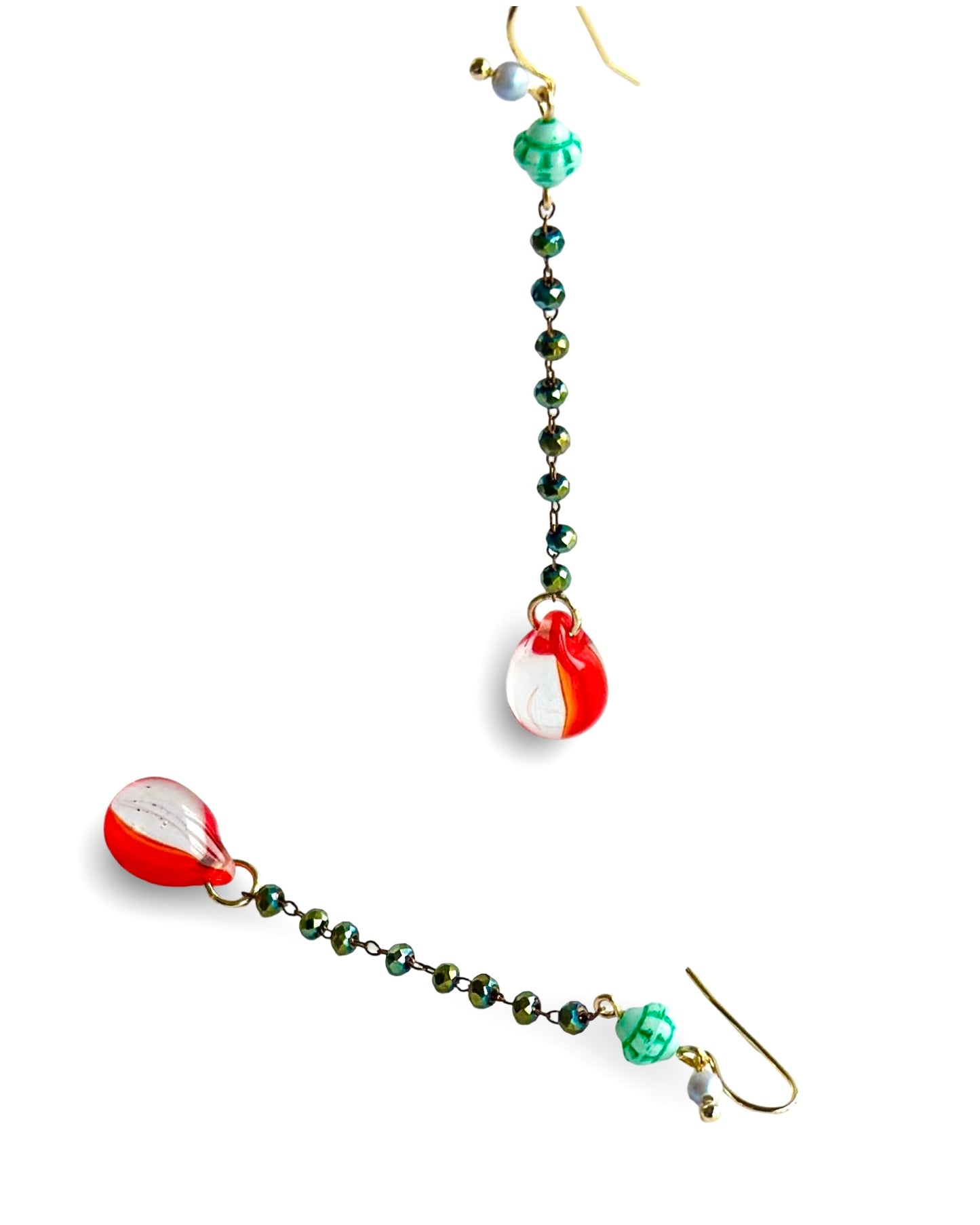 Rosie red Crystal rosary drop beaded earrings