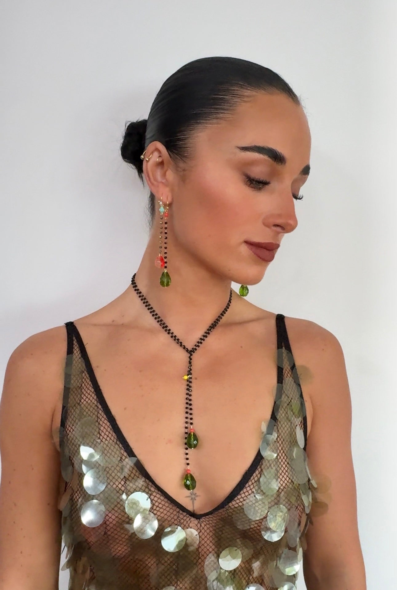 Lottie long drop crystal necklace