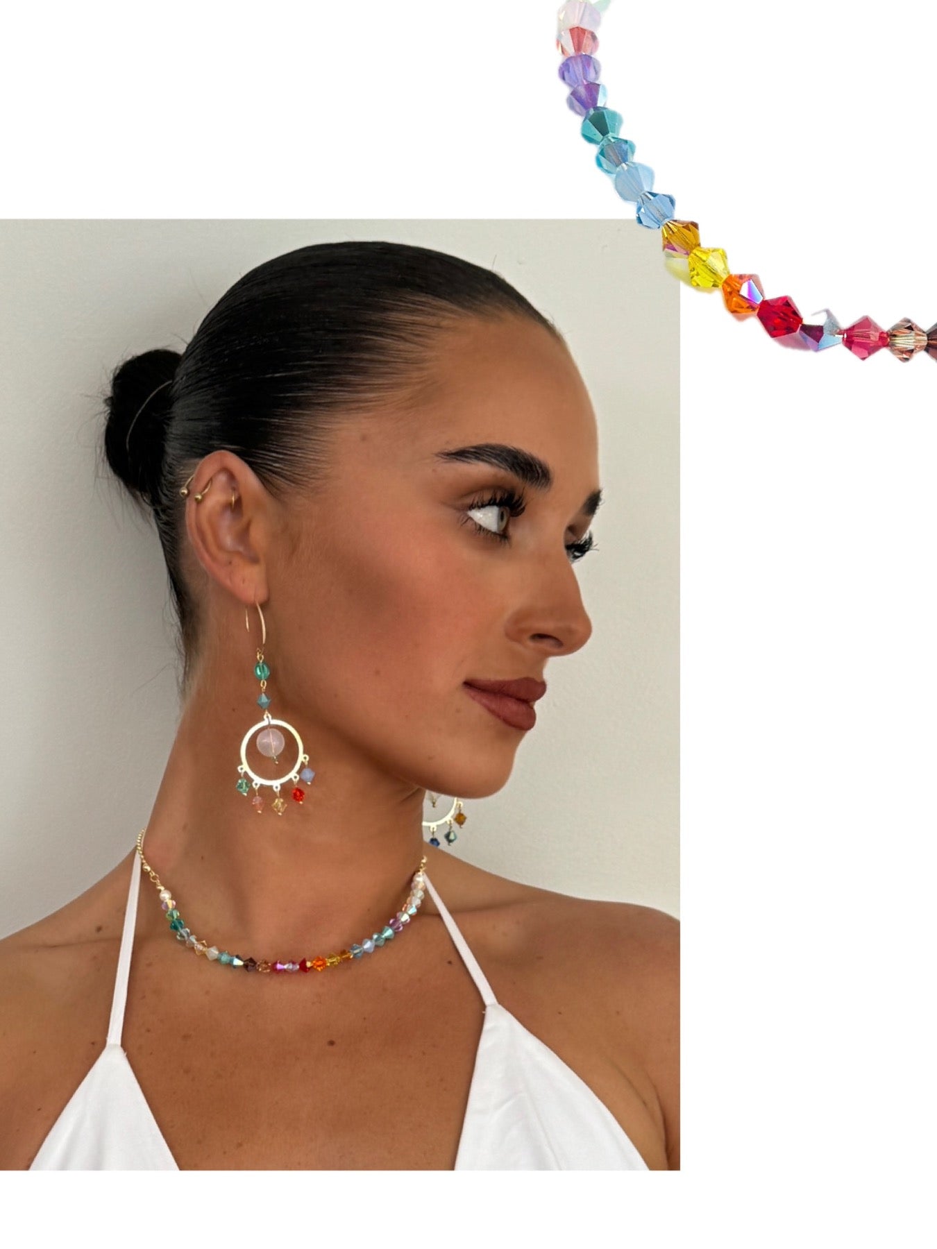 Crystabella rainbow Austrian crystal + gold chocker