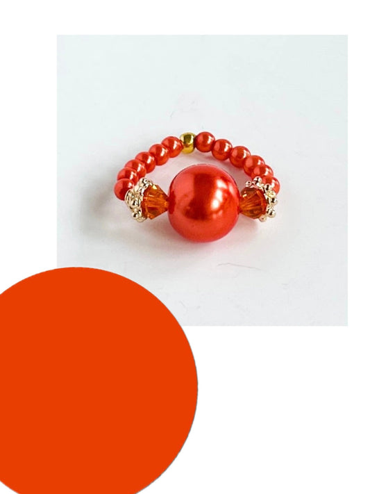 Spiced tangerine orange pearl + crystal ring