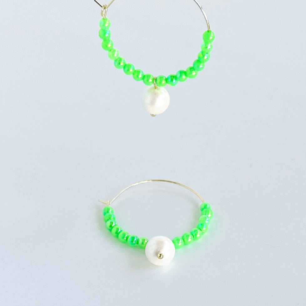 Colour pop neon green + pearl earrings