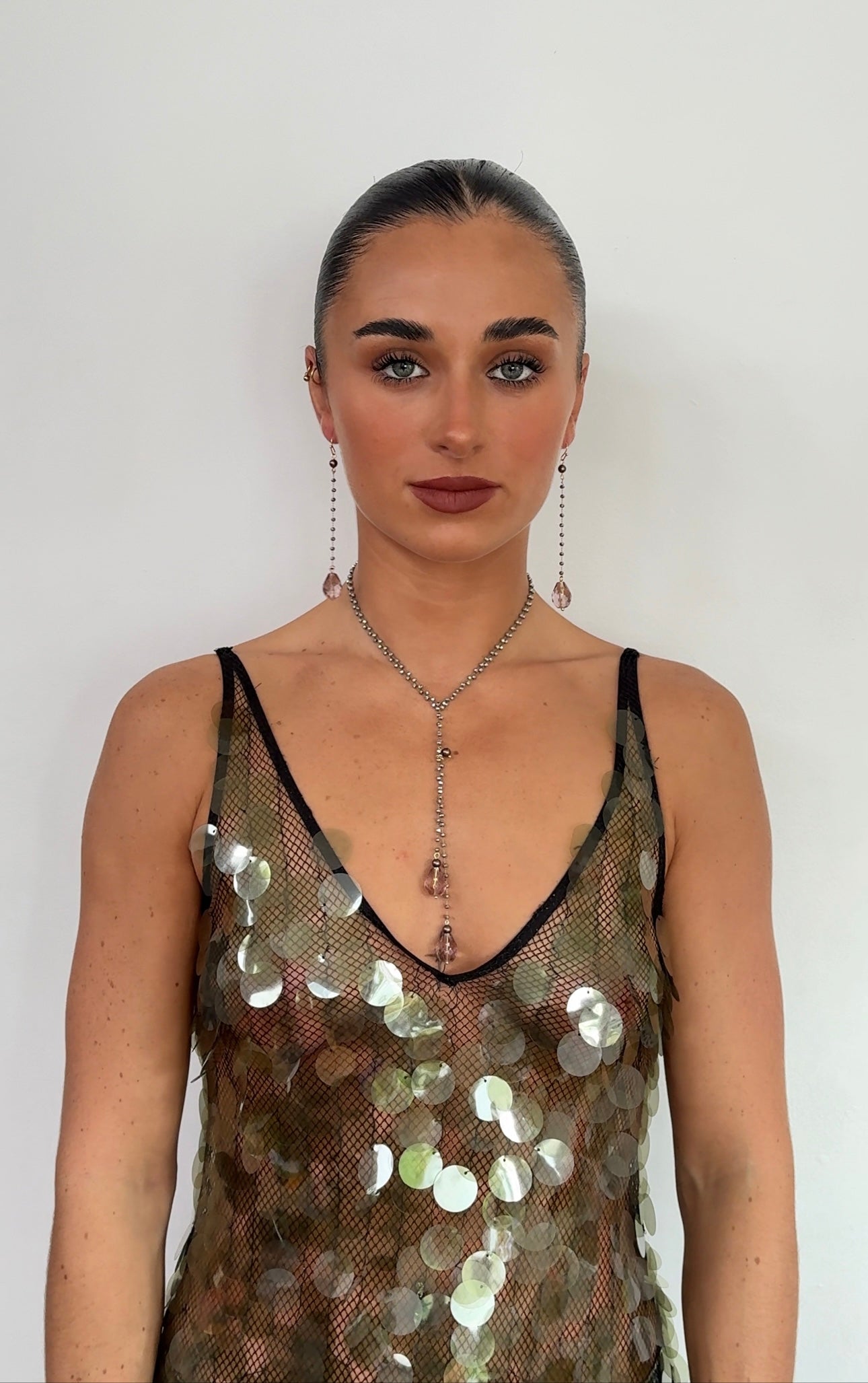 Lottie mink crystal beaded drop necklace