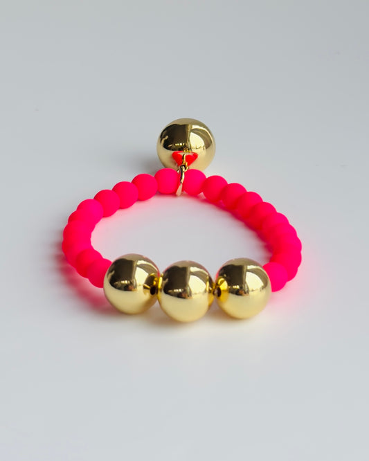 Betty boo shocking pink crystal pearl gold beaded bracelet