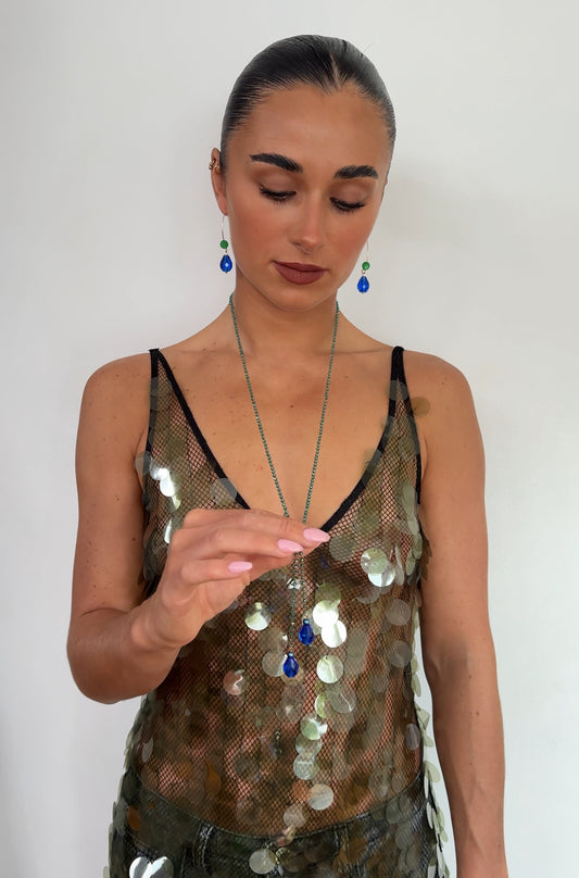 Lottie sapphire crystal long drop necklace