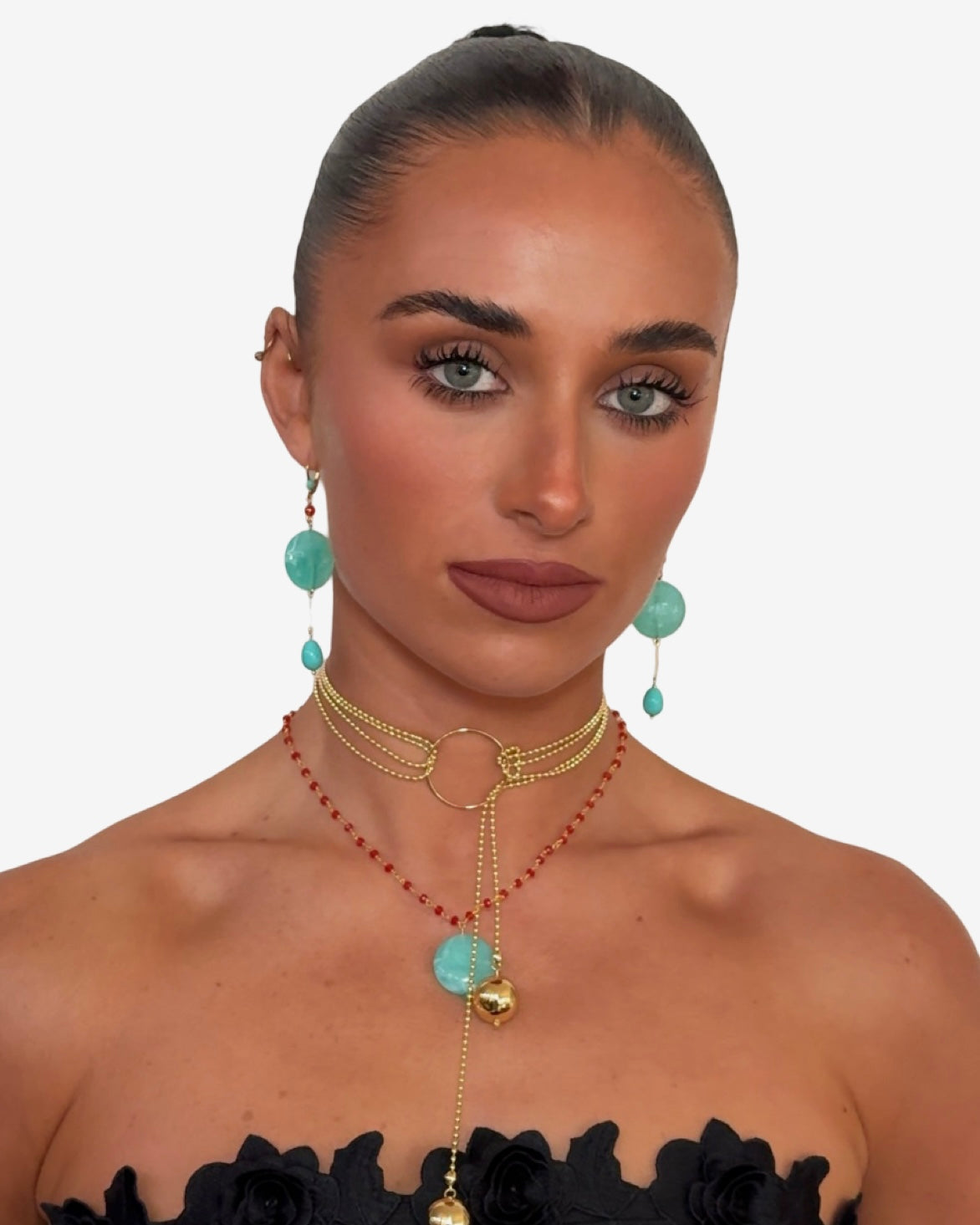 Lyra Aqua drop disc earrings