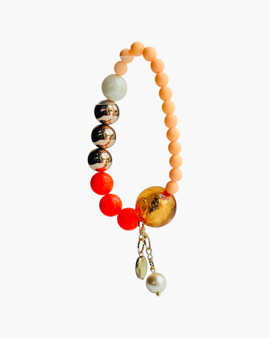 Neona tango twist crystal, gold, crystal pearl beaded bracelet, drop charms