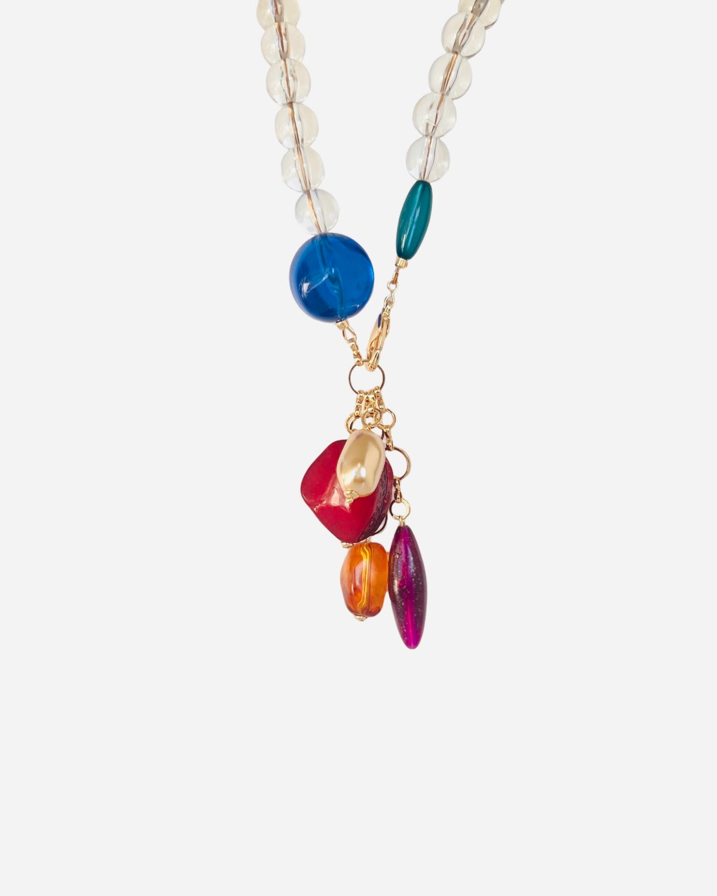 Annika vintage sapphire blue drop pendant beaded necklace
