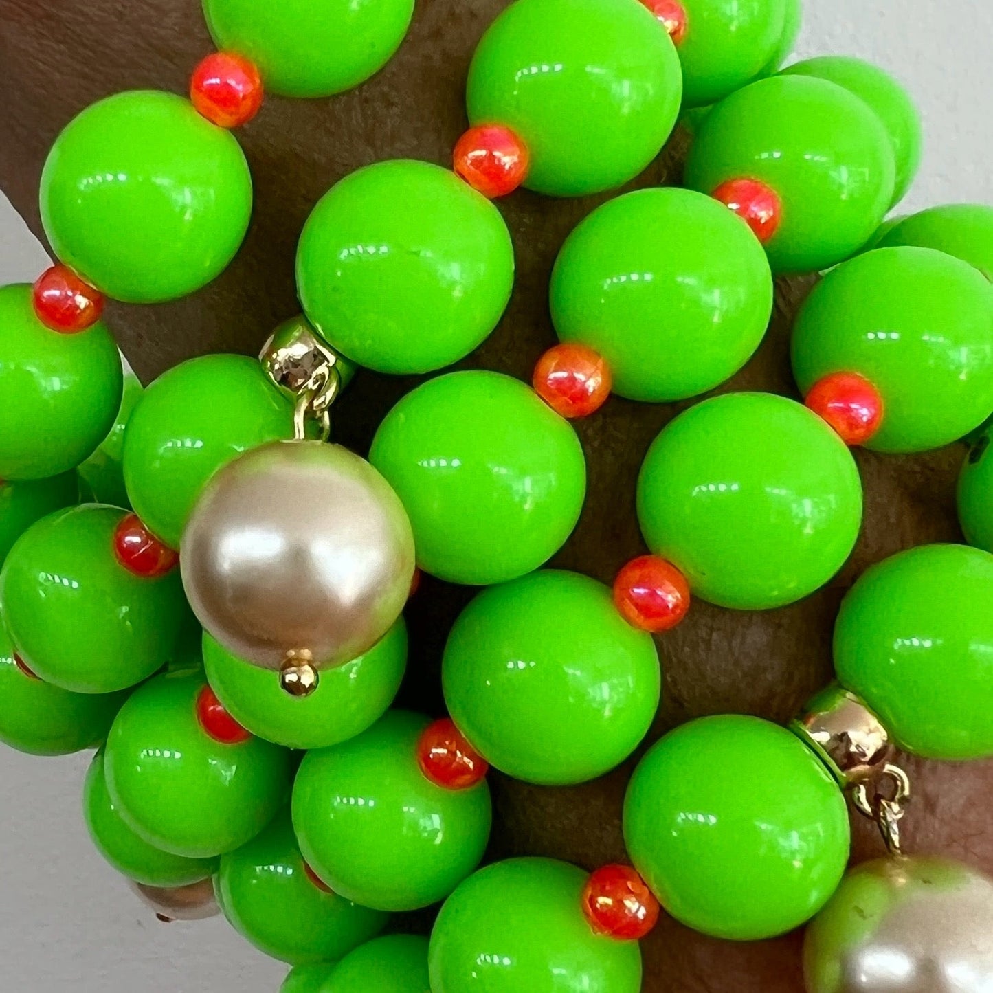 Beau neon green + pearl charm bracelet