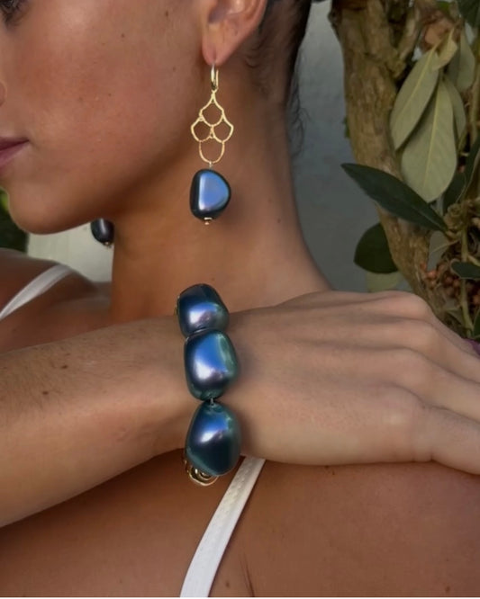 Paprika handmade crystal pearl gold drop earrings