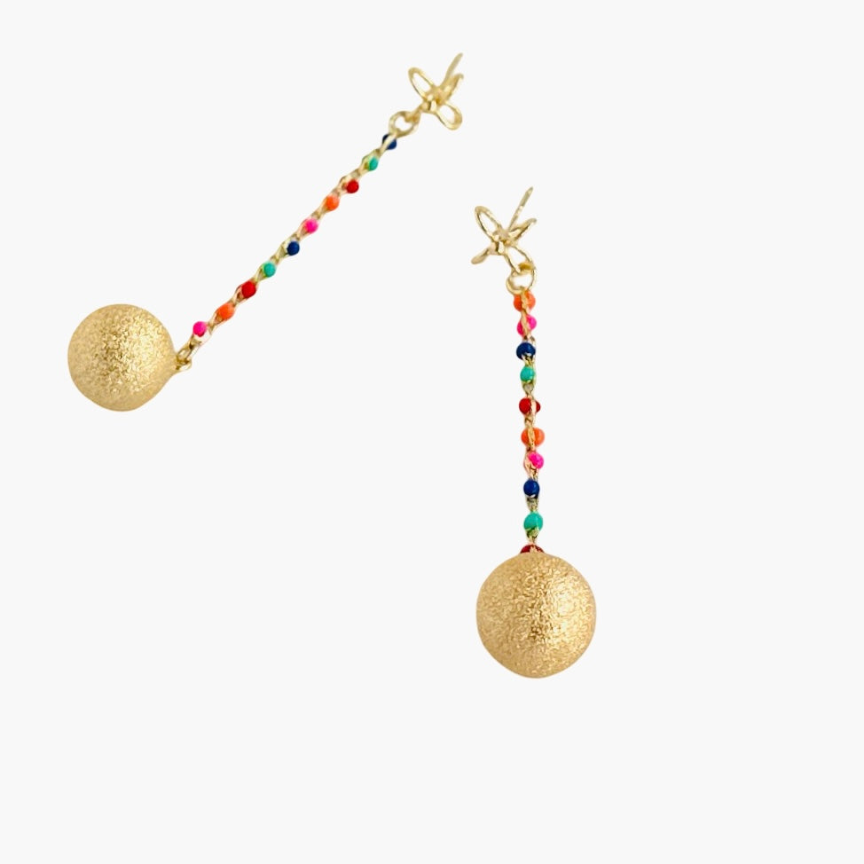 Asha Matt gold multi coloured drop earrings