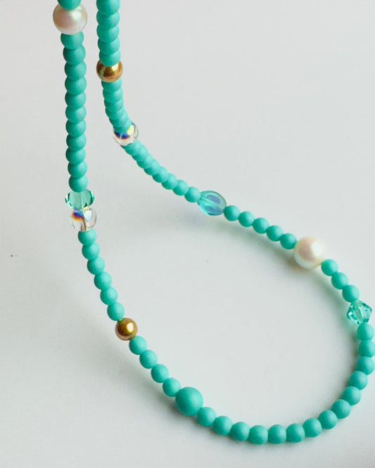 Sherbet drop turquoise crystal pearl chocker