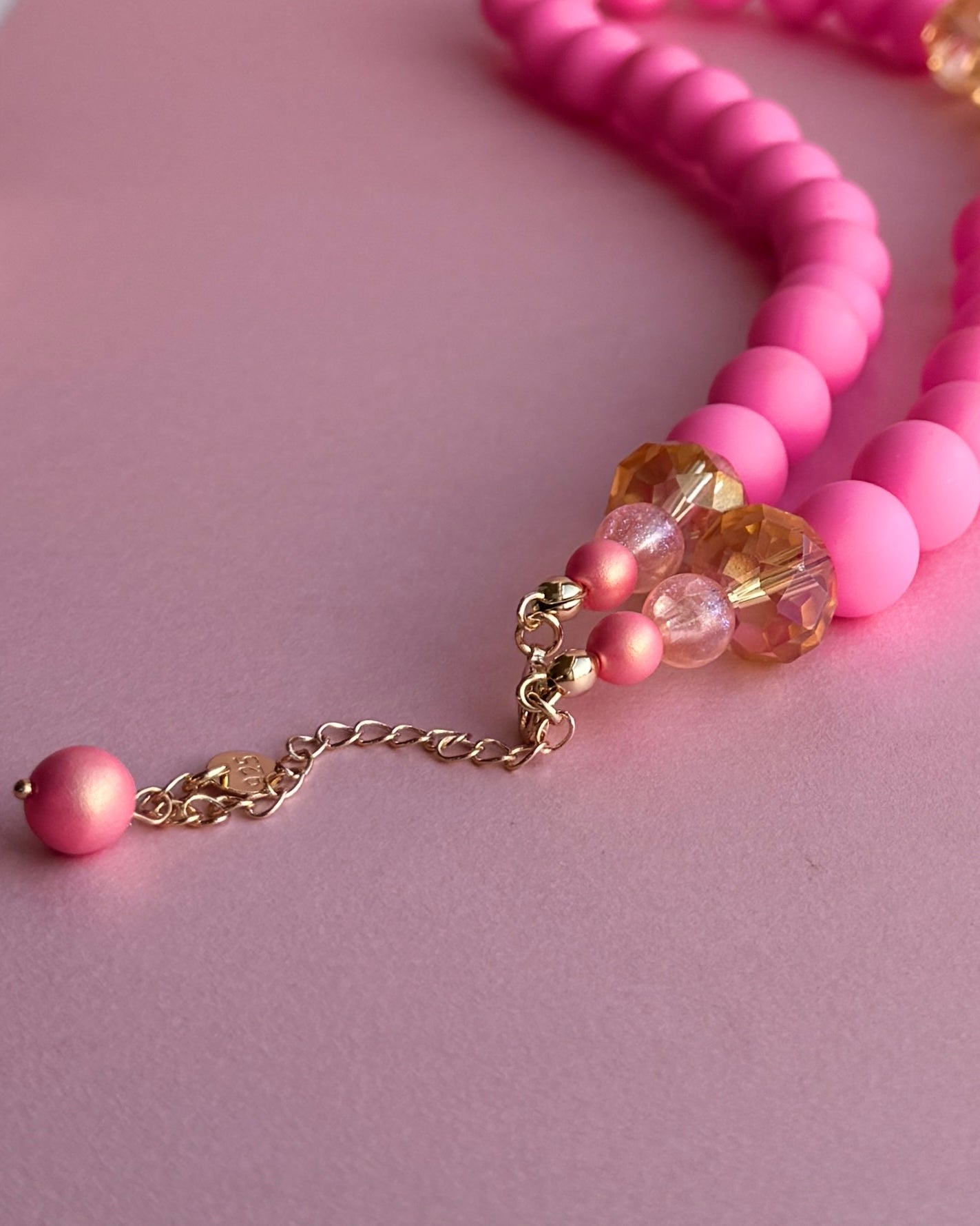 Cotton candy pink bead + crystal multi wear necklace