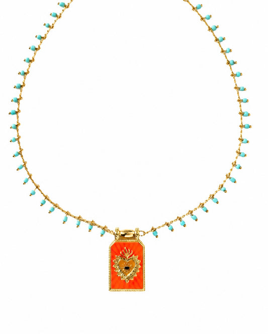 Evil Eye Necklace | Gold Filled Orange Enamel Pendant Necklace | LOVE Beth