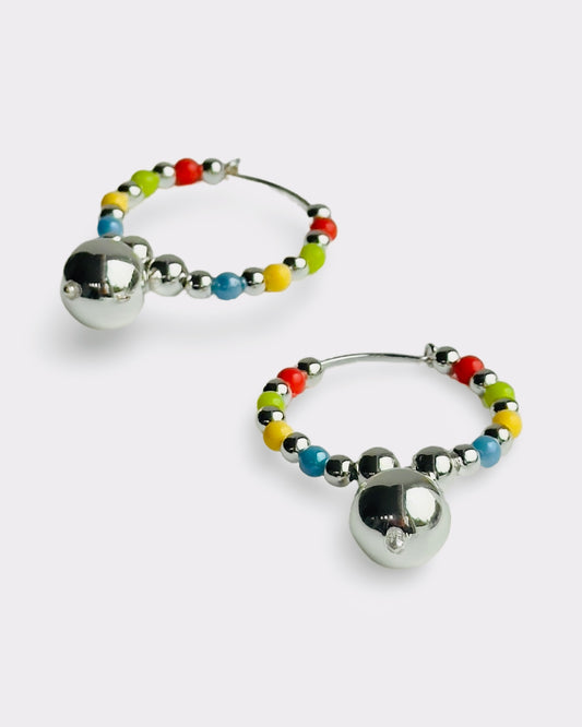 Pool party silver, colour beaded hoops