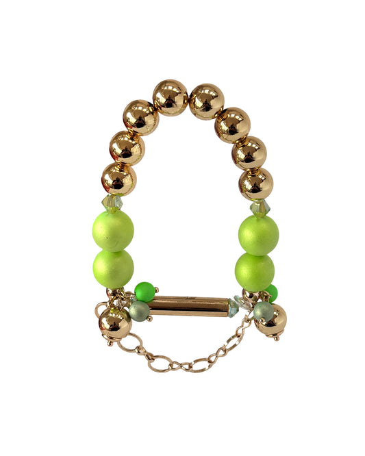 Tansy Lou neon lime, crystal gold beaded bracelet