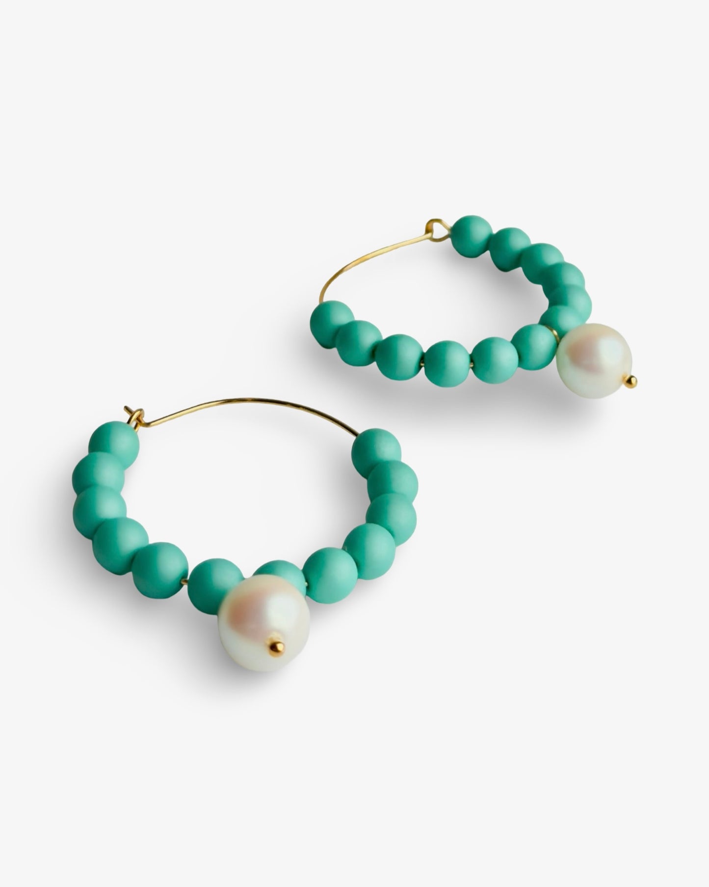 Candy Land turquoise Crystal pearl hoop earrings