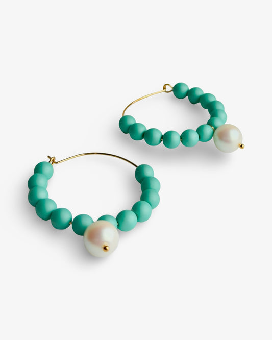 Candy Land turquoise Crystal pearl hoop earrings
