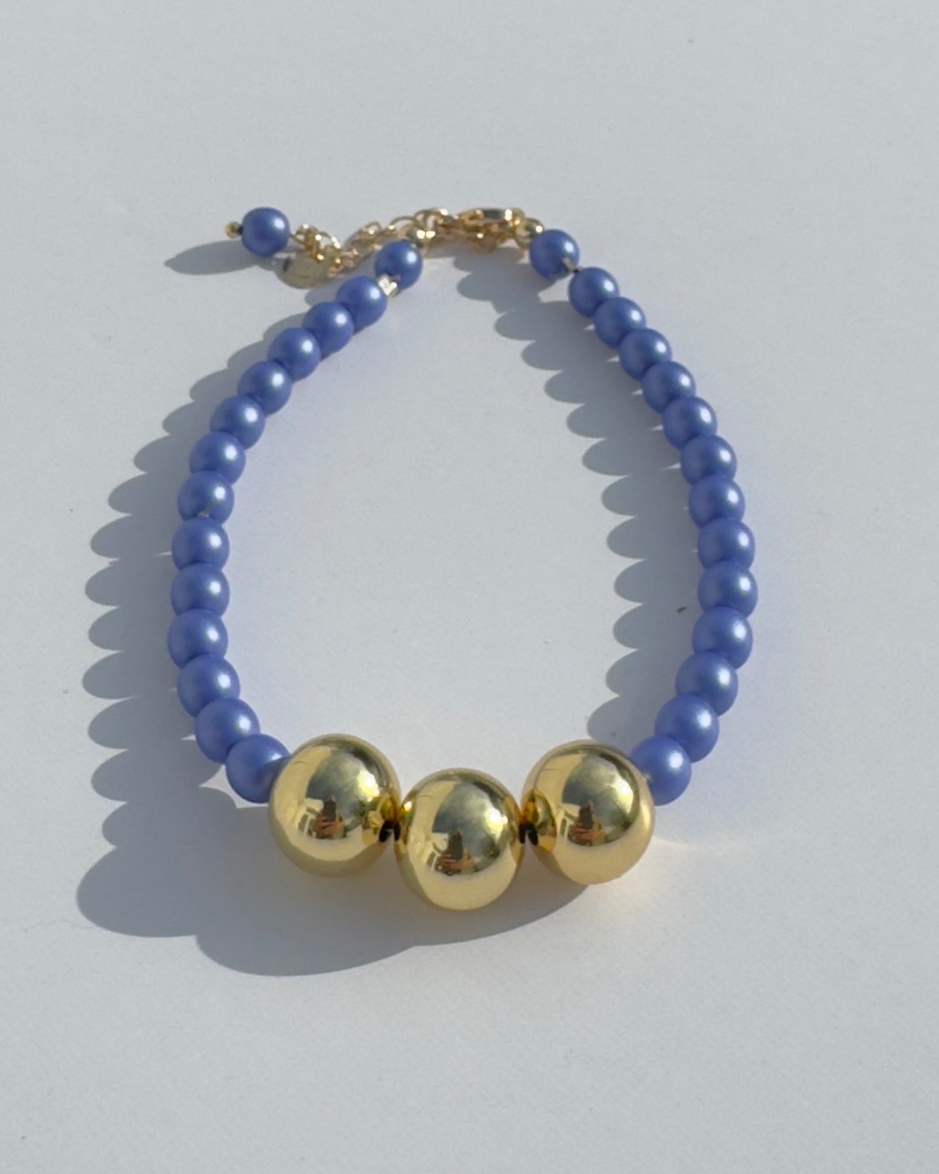 Betty boo bright blue shimmer crystal pearl gold anklet