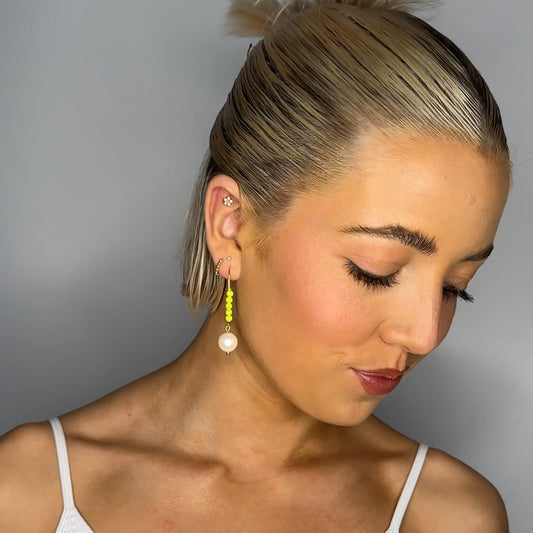 Pearl + neon drop earrings