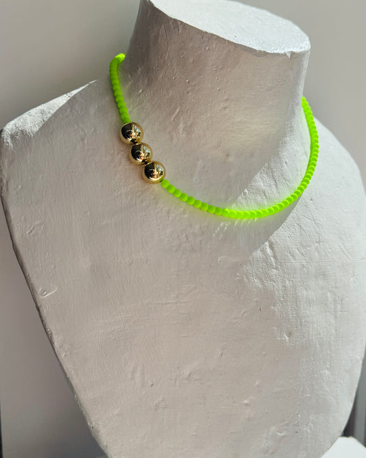 Betty boo Neon lime crush crystal + gold beaded necklace