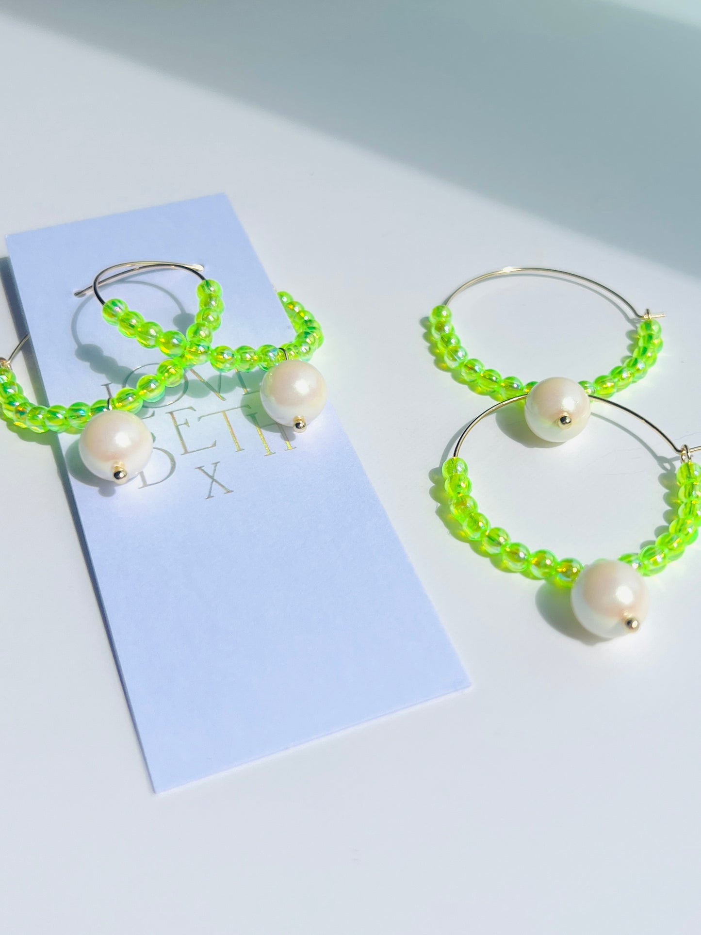 Colour pop neon lime drop pearl hoops