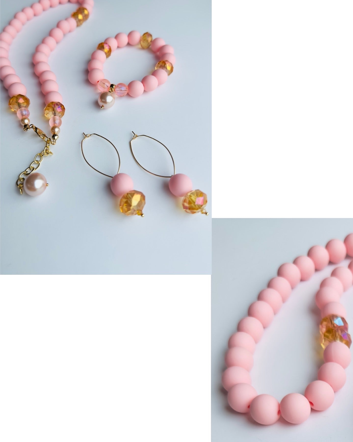 Cotton candy bead + crystal necklace