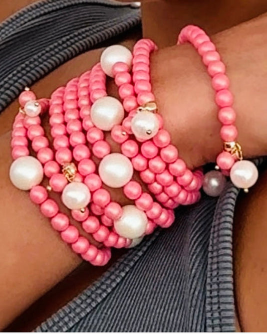 Lollipop soft pink crush crystal pearl bracelet
