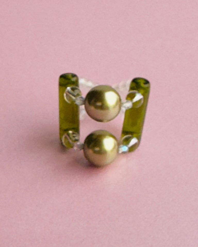 Olive crush double pearl ring