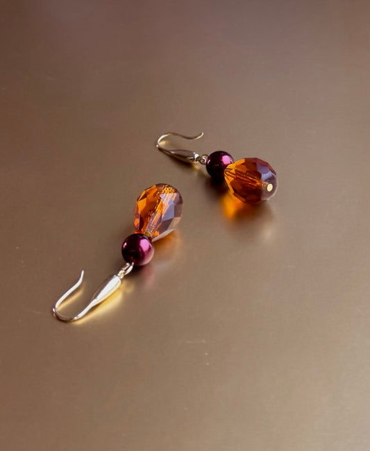 Kia Amber + burgundy drop earrings