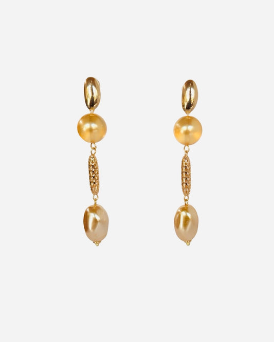 Juliette bejewelled gold crystal, pearl gold long drop earrings