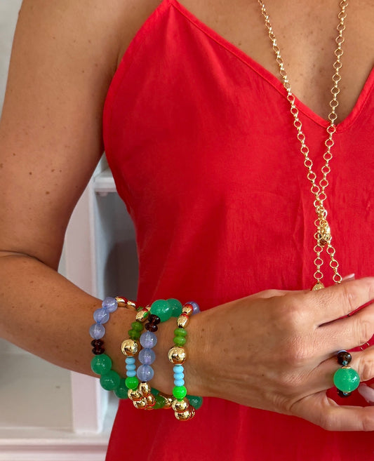 Sea spray crystal,gold, vintage + lucite beaded bracelet