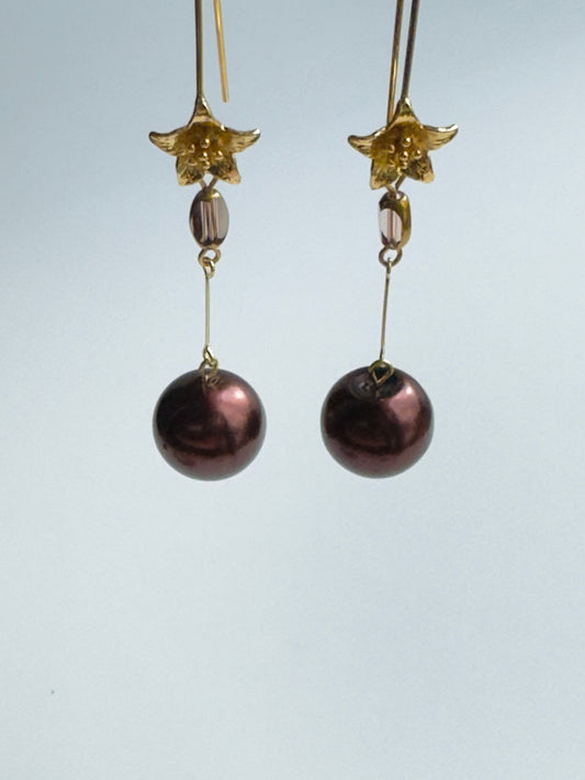 Chocolate velvet drop pearl earrings