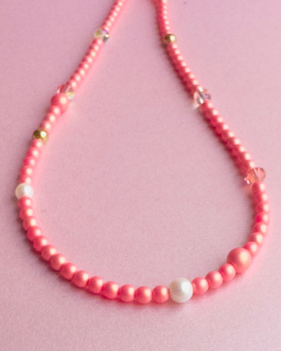 Sherbet drop soft pink crystal pearl chocker